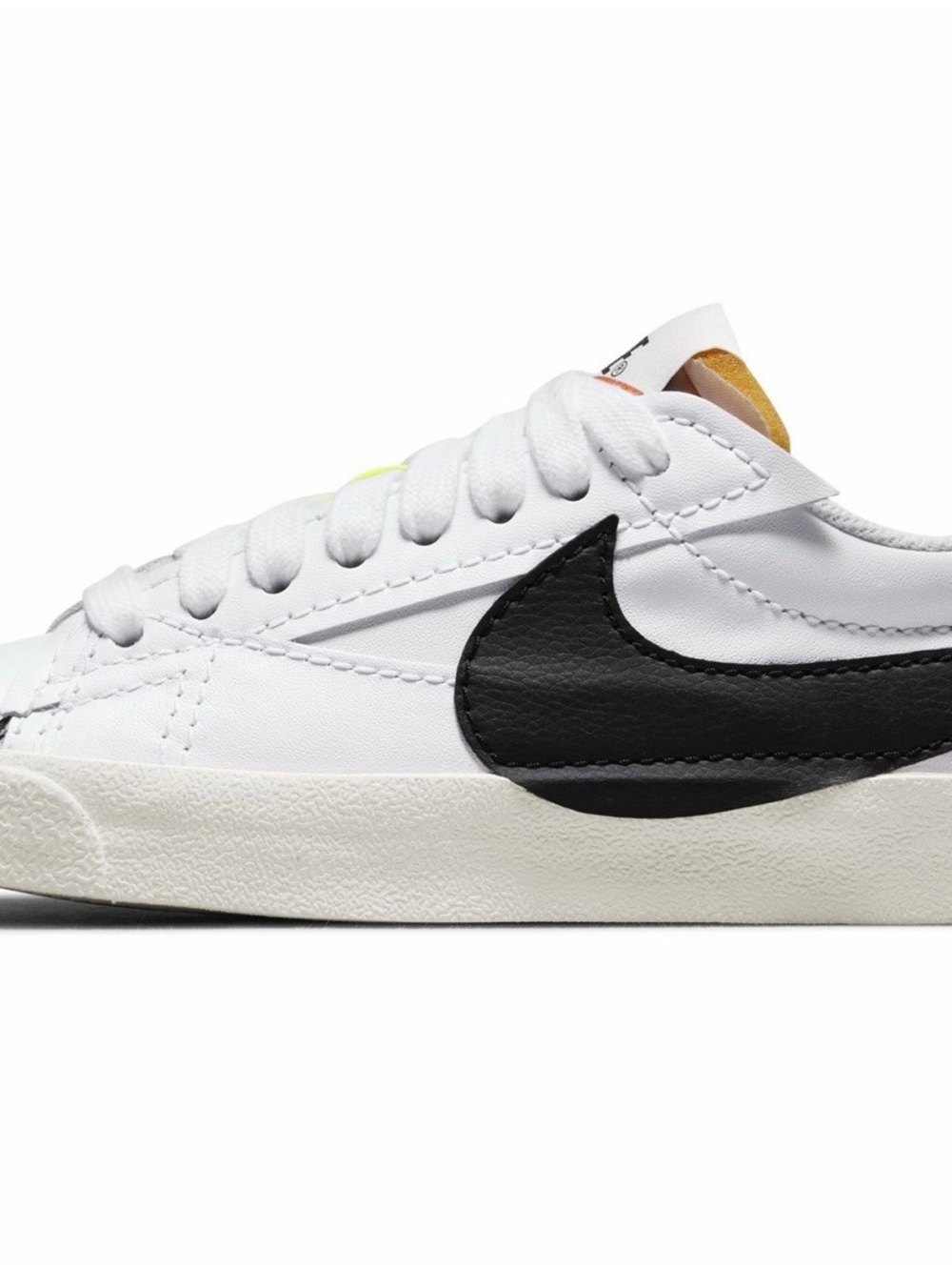 Nike Kids White Leather Sneakers with Black Swoosh and Cream Sole